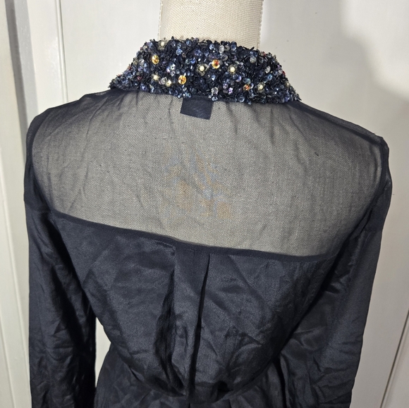 French Connection Silk Button Up Dress Long Sleeve With Sequins Detail Sz 2 - Picture 5 of 12